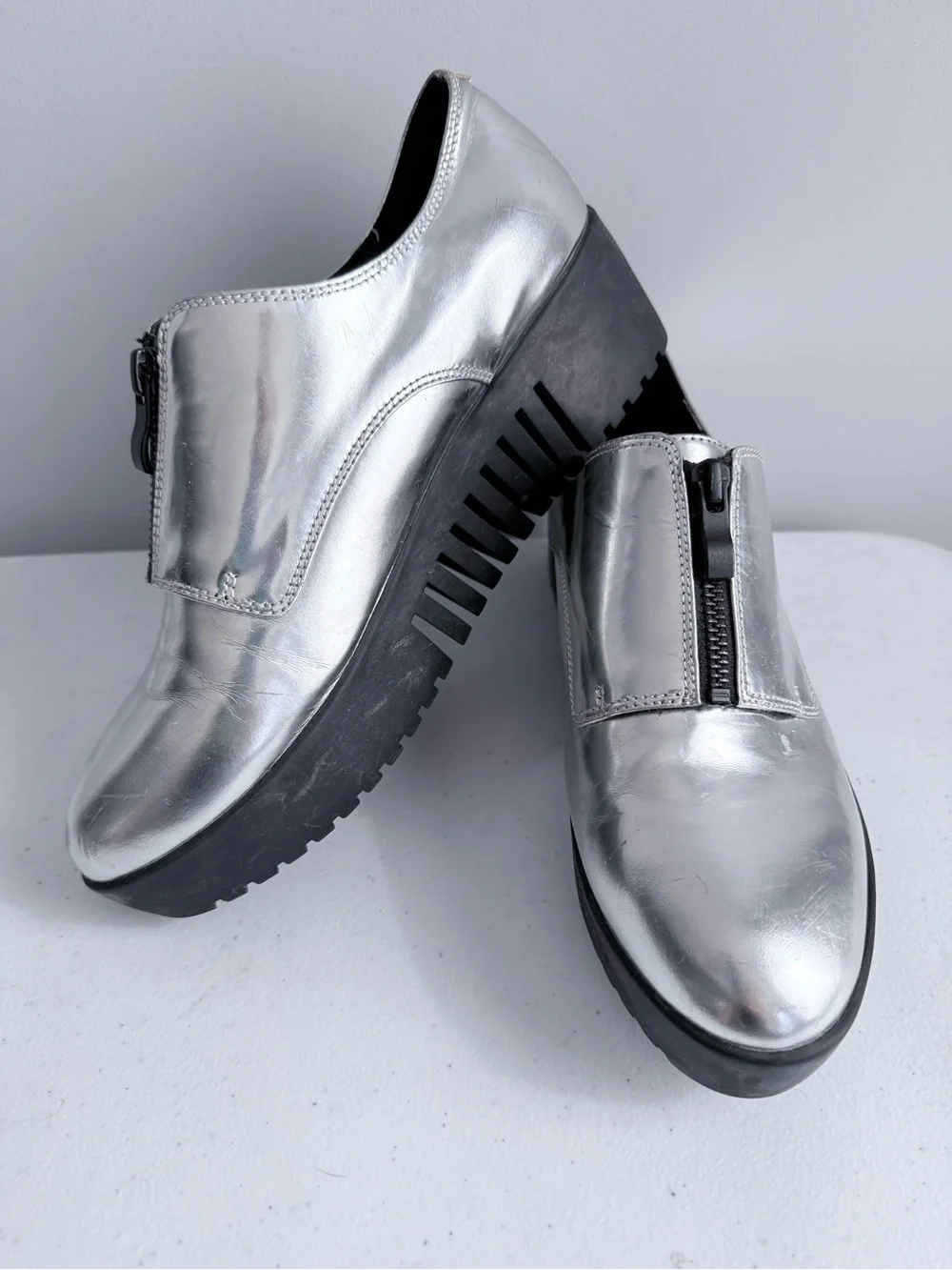 Opening Ceremony Silver Grunge Zip Platform Oxford Spectator Shoes EU 39 US 9